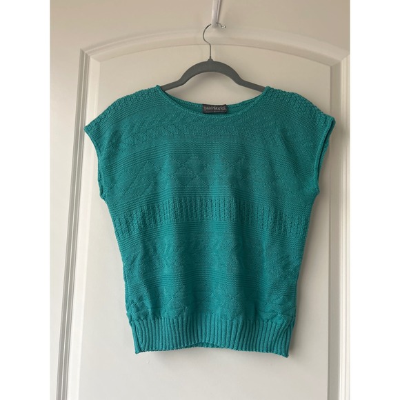 Yarnworks Sweaters - Vintage YarnWorks Teal Green Textured Knit Short Sleeve Sweater Top Crew Neck